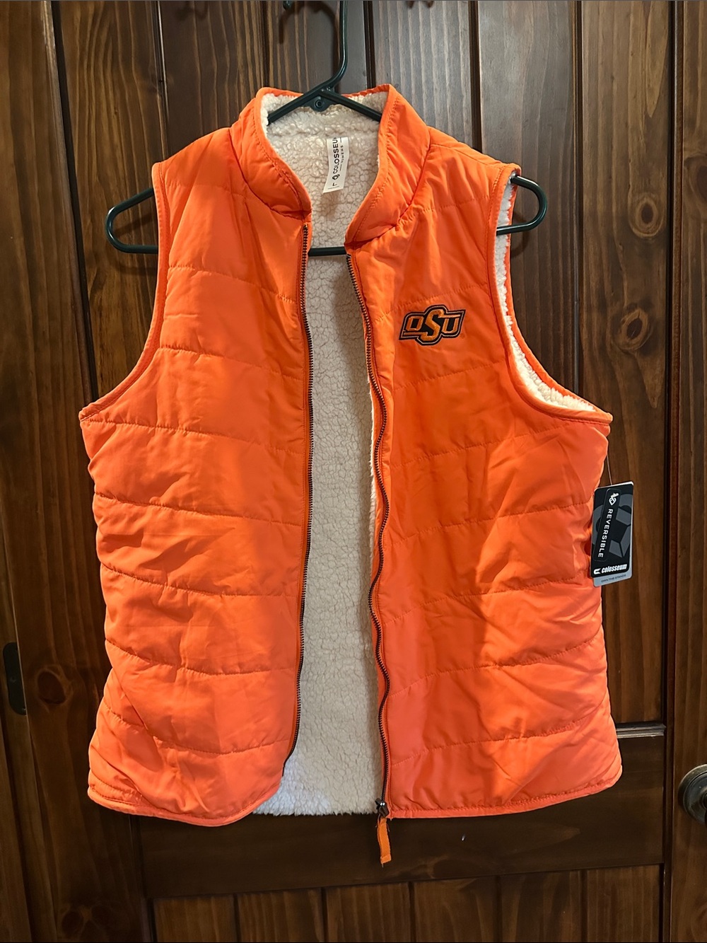 Colosseum reversible Orange Quilted Sherpa-Lined Vest with OSU Logo